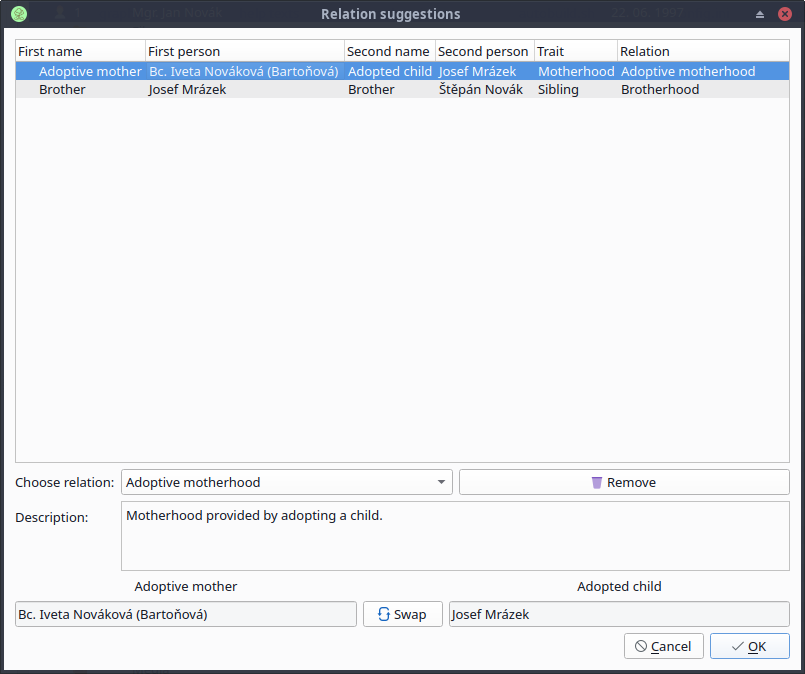 Relation suggestions