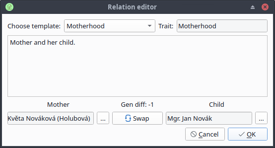 Relation dialog